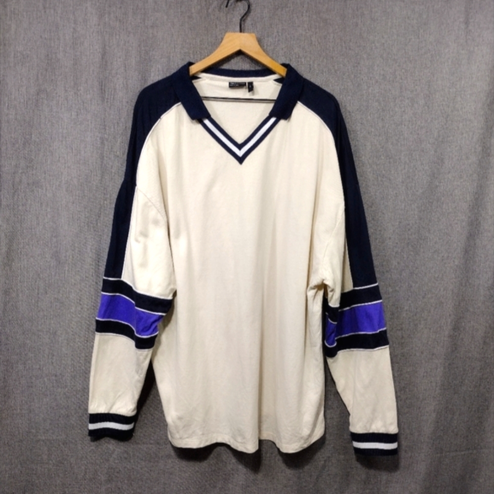 Asos Design Sweatshirt Mens 2XL Cream Blue Boho Retro 90s Y2K Sporty Athletic